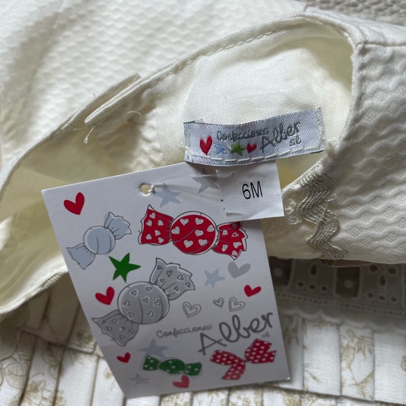 NWT Baby Confecciones Albers Cream Ribbon Floral Polka Dot Eyelet Tank Dress - Picture 6 of 7